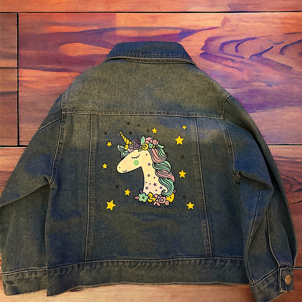 Girls Denim Unicorn Jacket Size 5-6 Y NWOT